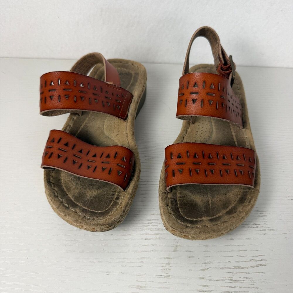 Earth Spirit Women’s Size 6 Brown Cutout Comfort Slingback Flat Sandals Boho